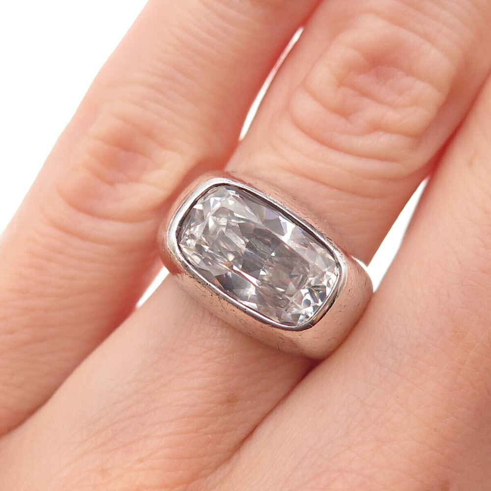 Post 925 Sterling Silver Vintage C Z Modernist Oxidized Ring Size 5.5